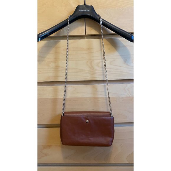 ZARA COGNAC BROWN CROSSBODY CLUTCH BAG, GOLD CHAIN - Picture 3 of 4